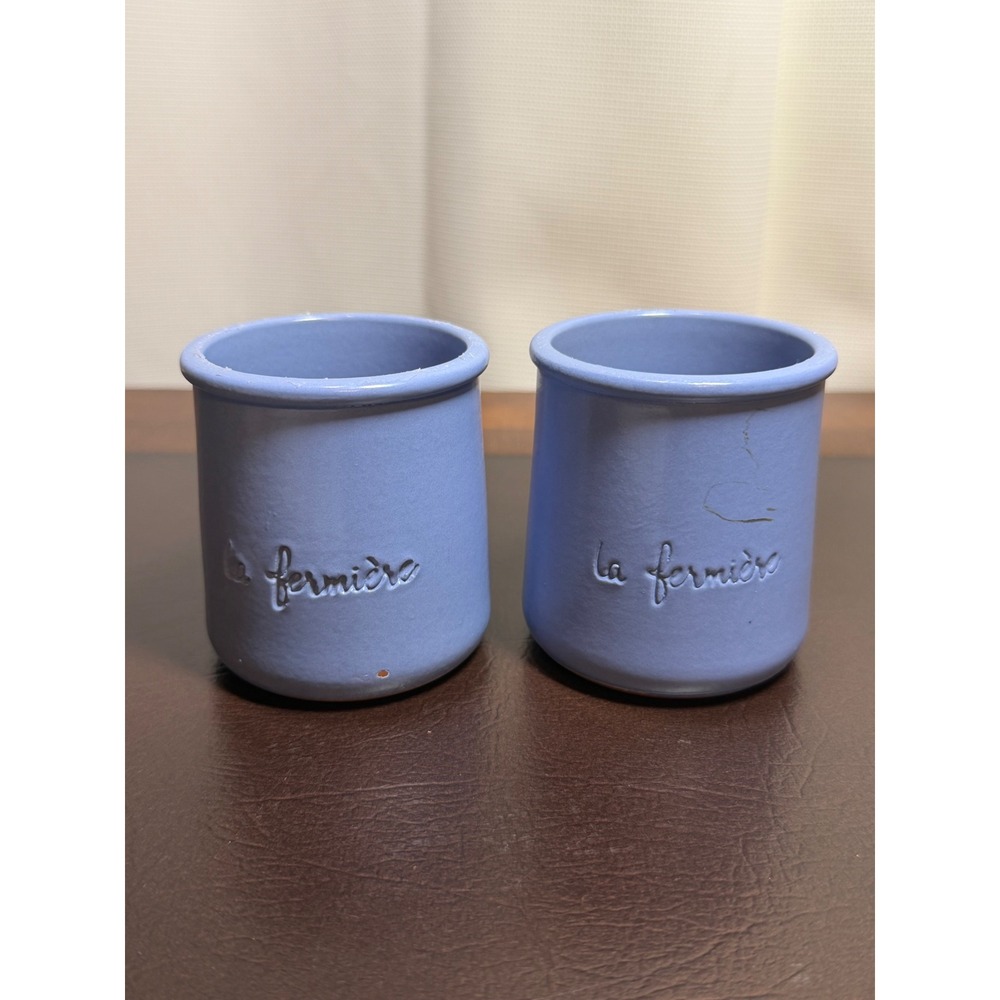 La Fermiere Lavender Blue Ceramic Yogurt Pots Set of 2 Terracotta Jars 325